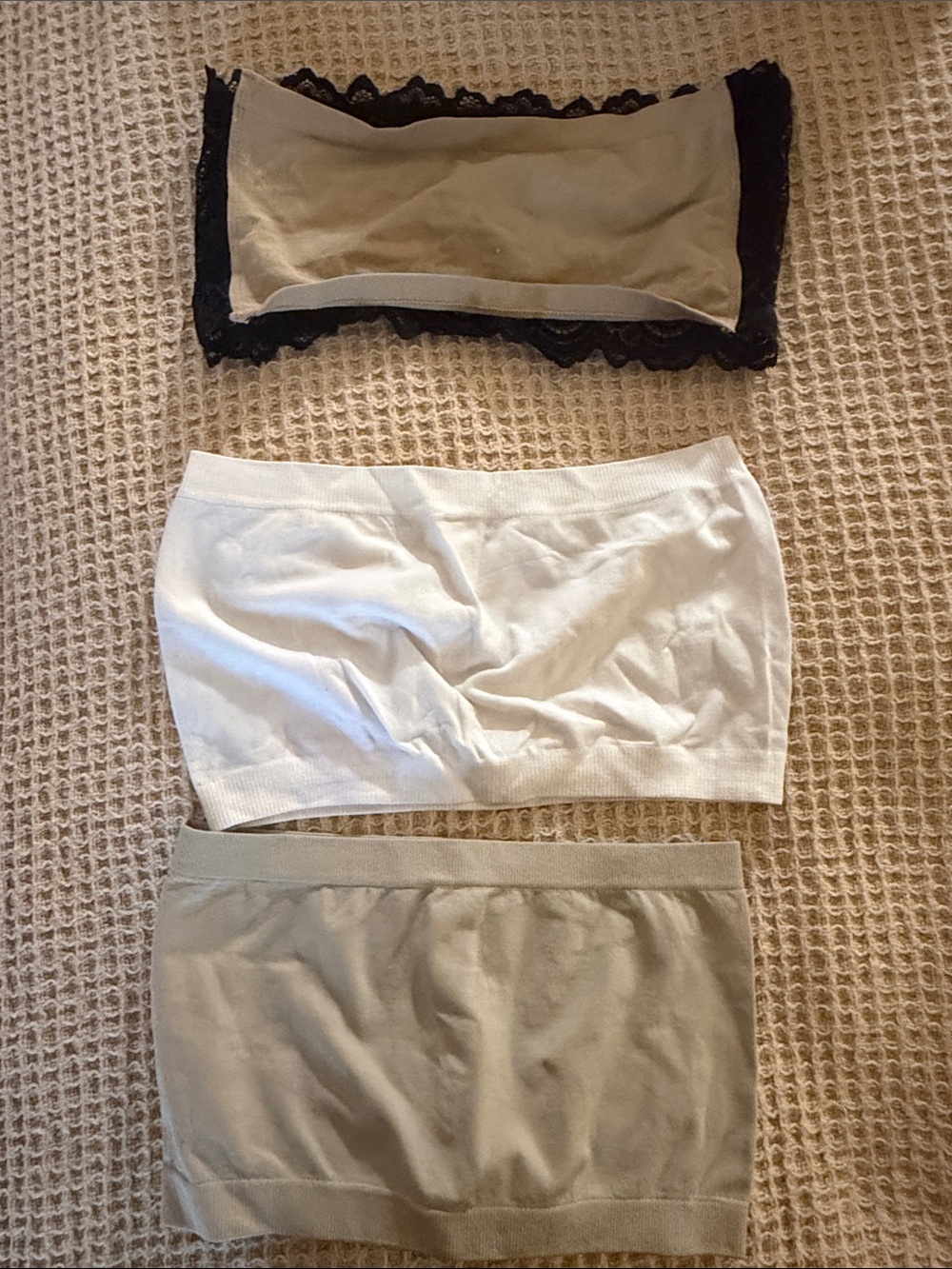 Seamless Bandeau & Tube Top Set - White and Taupe